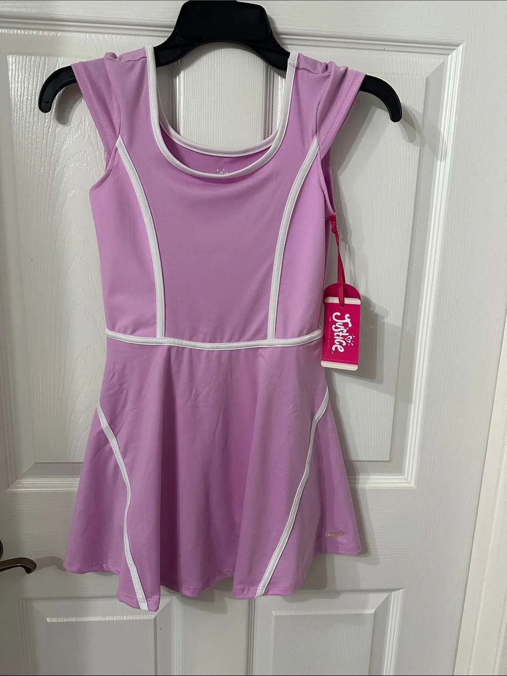 Justice Lavender Girls Athletic Cap Sleeves Dress with White Piping